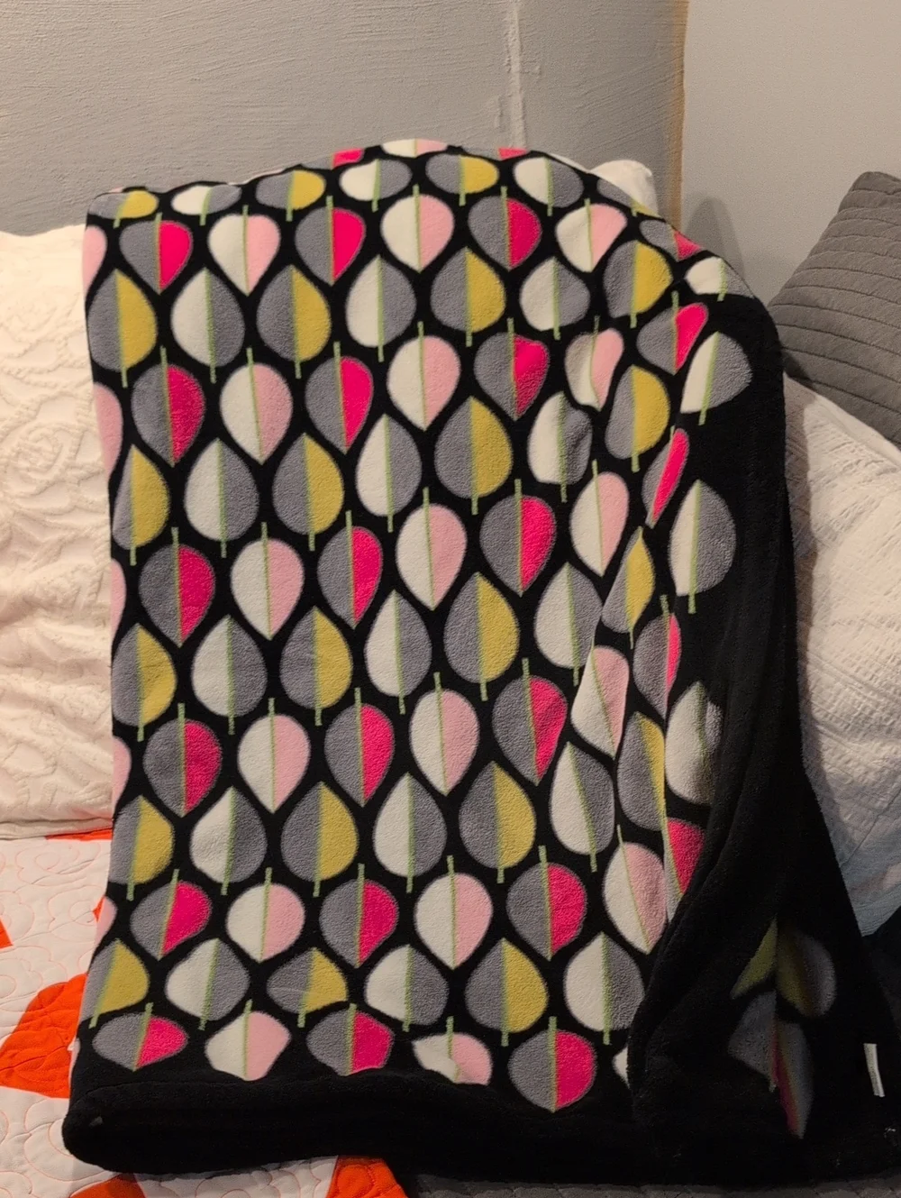 Vera Bradley Black Plush Blanket with Bright Multicolor Accent